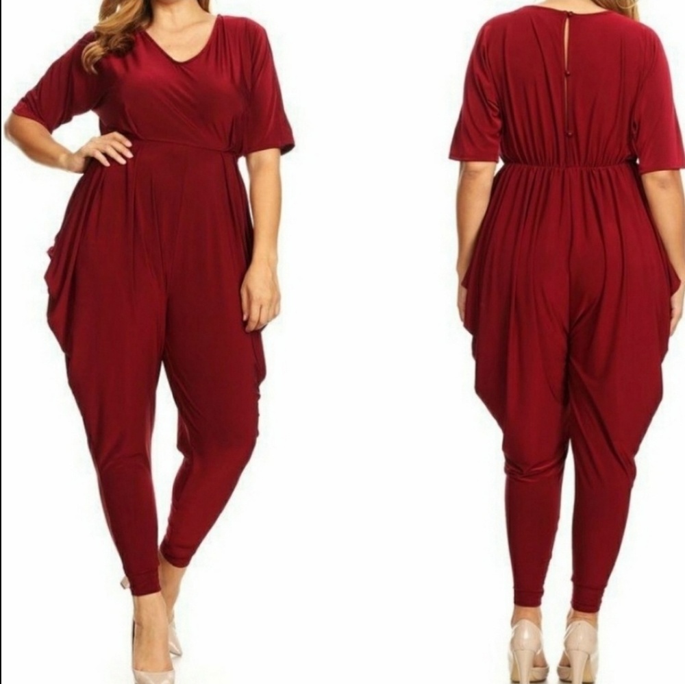 Burgundy Harem Jumpsuit Plus Size